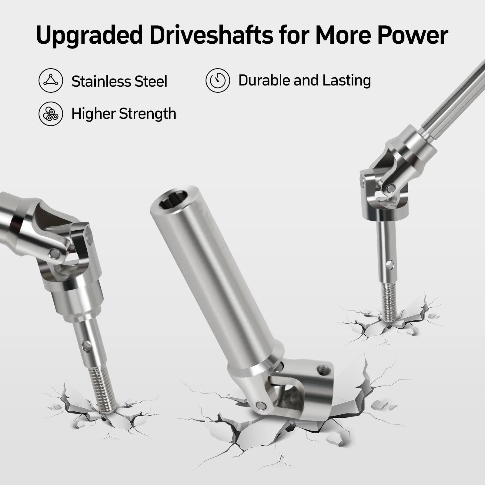 4Pcs Front and Rear CVD Drive Shafts U-Joint Steel Metal RC Driveshaft for 1/10 Traxxas Slash/Stampede/Hoss/Rustler VXL 4X4 4WD RC Car Upgrade Parts(Steel Metal Front&Rear Axle, Sliver)