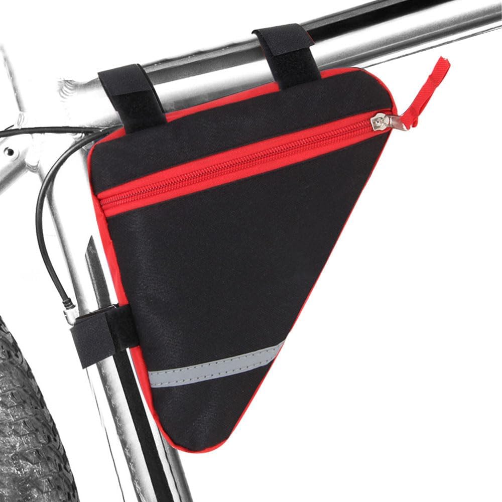 Bike Triangle Bag, Waterproof Bicycle Front Tube Frame Triangle Bag with Double-Sided Reflective Decoration (Red)