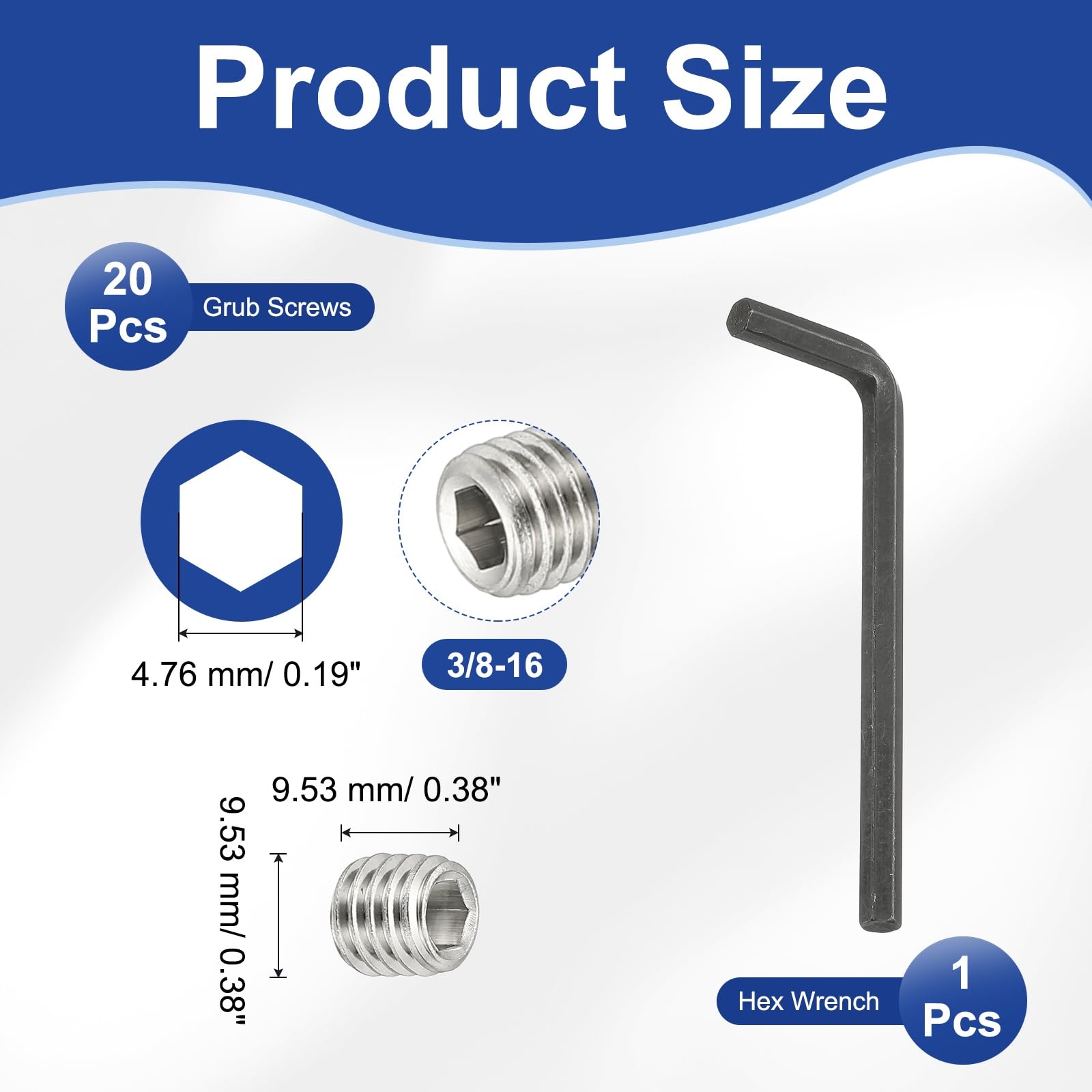PATIKIL 3/8-16x3/8" Internal Hex Socket Set Grub Screws - Image 2