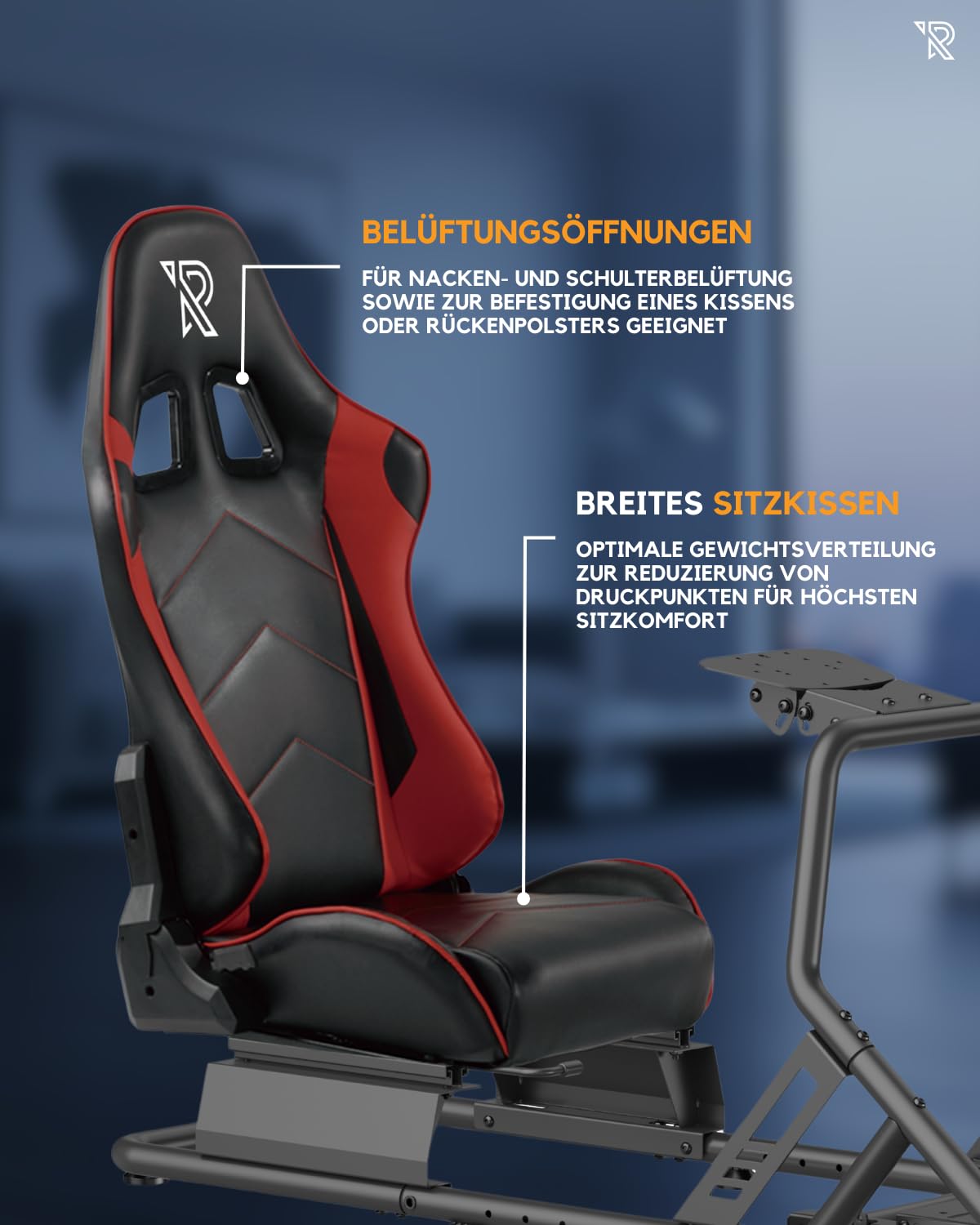 Ranqer Simulator Racing Seat, verstellbarer Rennsitz aus PU-Leder für SimRacing, ergonomischer Cockpit-Sitz, geeignet für PC, PlayStation und Xbox, Lenkrad und Pedale separat erhältlich