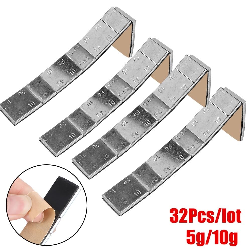 Samoprzylepne ciężarki do kół 32 szt. 5g/10g pasują do felg aluminiowych samochodów/motocykli | Samoprzylepne klocki wyważające do opon 5g 10g – wstępnie przycięte do wyważania felg aluminiowych