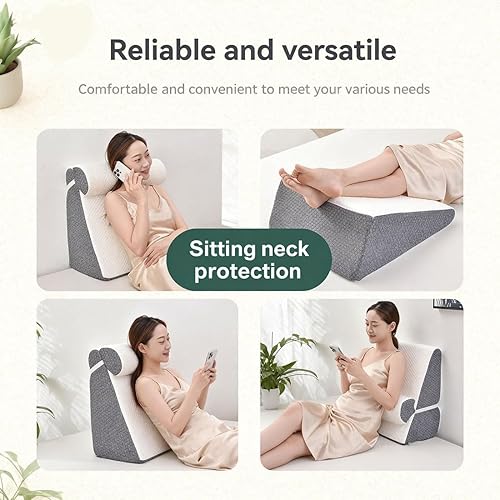 Miniatura 3 de La almohada de cuña, juego de almohada ortopédica ajustable para dormir, incluye una almohada para el cuello, espuma viscoelástica de alta calidad y