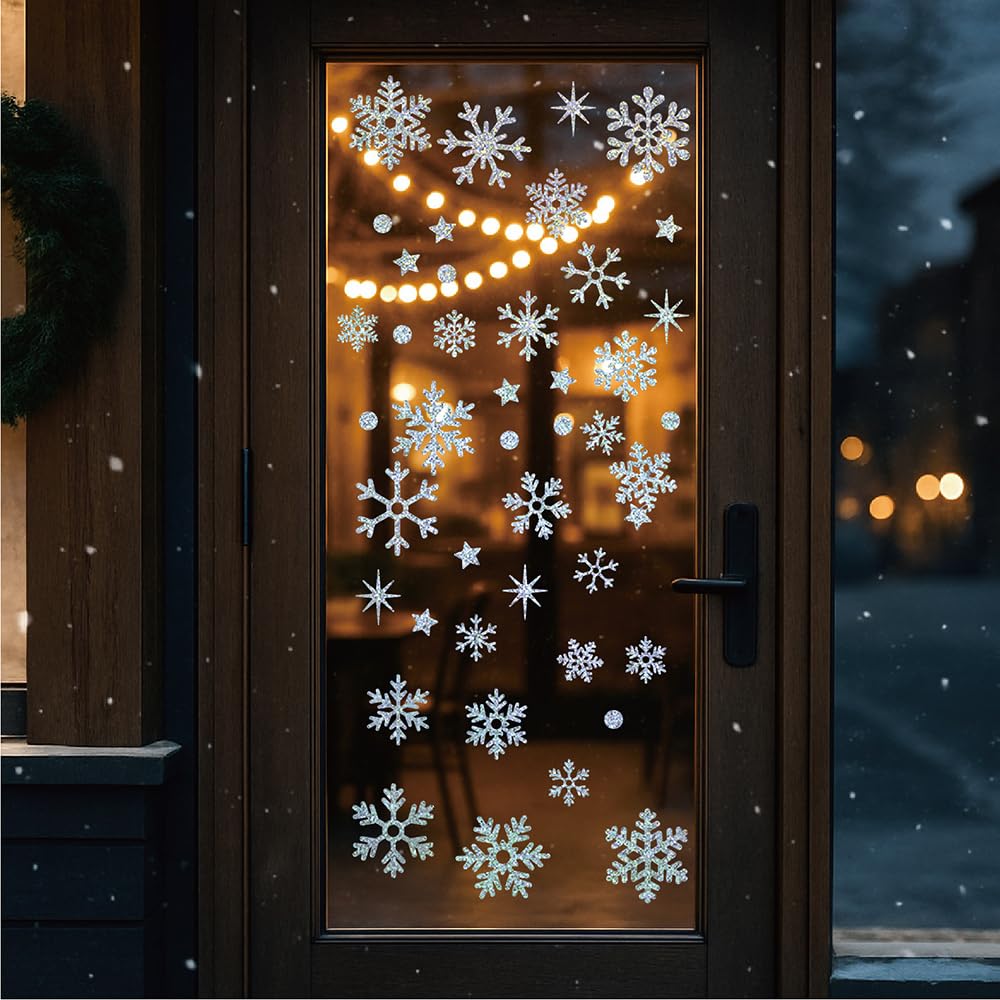 200 Stück selbstklebende Schneeflocken-Aufkleber – 10 Blatt abnehmbare, wasserdichte Vinyl-Glitzer-Aufkleber für Weihnachten, Winter, Urlaub, Party, Zuhause und DIY-Dekoration (Silber)