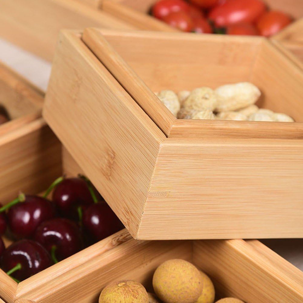 Bandeja de Madera Multiusos, Bandejas de bambú con Compartimentos, Multicolor(Khaki)