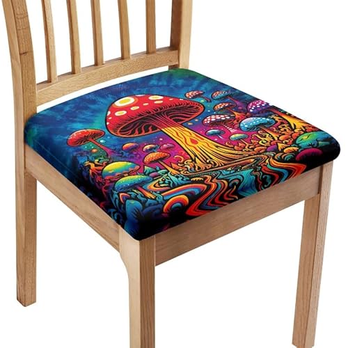 Jndtueit Hippie Mushoom Stool Covers Square 4Pcs, Swirl Cushion Slipcover Elastic Bar Chair Covers, Colorful Easy to Clean Chair Seat