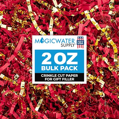 MagicWater Supply - 2 oz - Red & Gold - Crinkle Cut Paper Shred Filler great for Gift Wrapping, Basket Filling, Birthdays, Weddings, Anniversaries