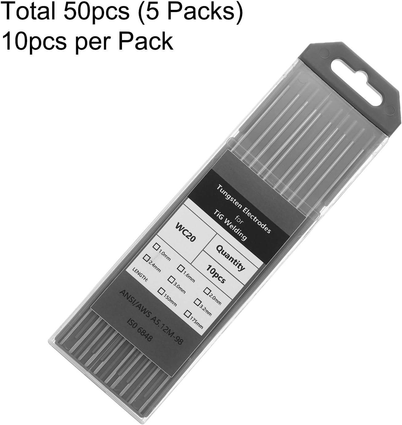 HARFINGTON 50pcs TIG Welding Tungsten Electrodes 3/32" x 7" 1.8-2.2% Cerium Tungsten for Stainless Steel Welding Aluminum Magnesium Alloy Welding, Grey WC20