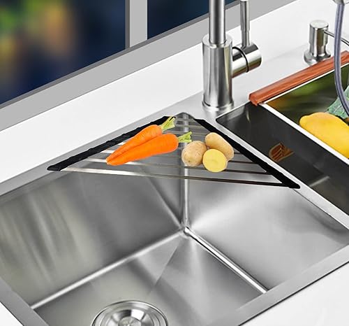 Miniatura 8 de Ahyuan Escurridor de platos de esquina sobre el fregadero, Escurridor de esquina SUS304 de acero inoxidable cúbico para esponja de cocina, soporte