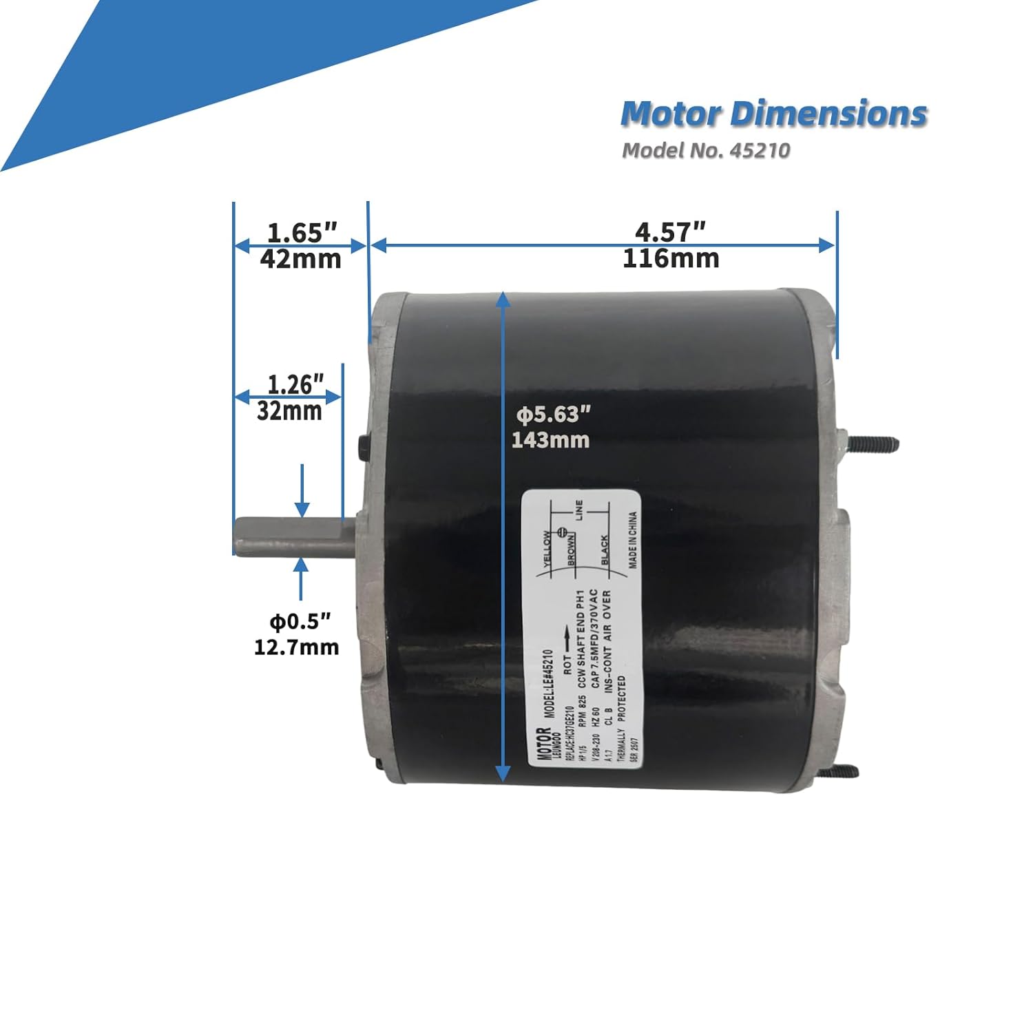 45210 Condenser Fan Motor Replace Carrier HC37GE210 1/5 HP 825RPM 208-230V Compatible with GE 5KCP39GFY917S, Genteq 3S003, 5KCP39EFN759AS 5KCP39EFS165S, Rheem 51-23055-12 Blower Fan Motor Leungoo