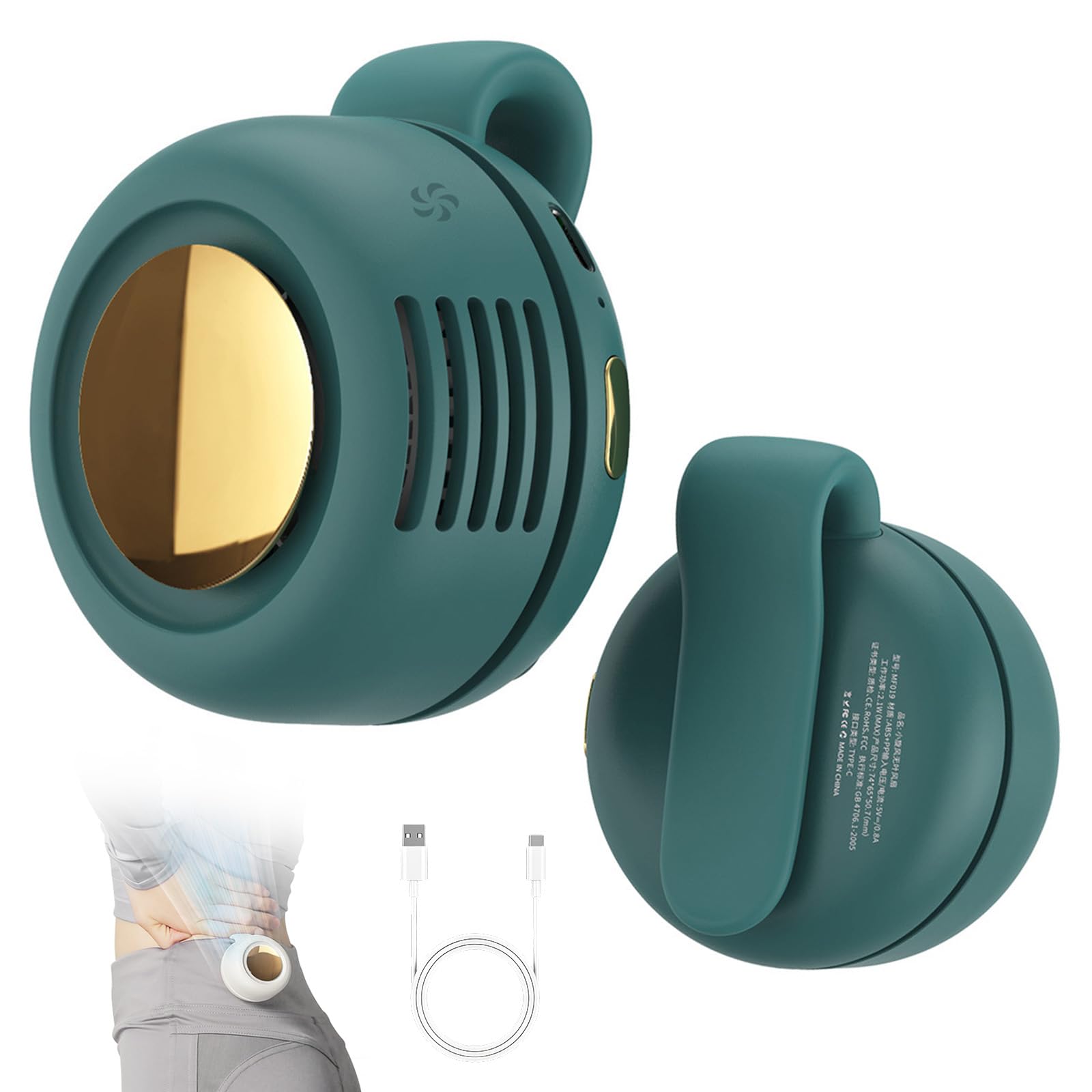 Mini ventilador silencioso portátil sin aspas, clip pequeño para camisa y cintura, ventiladores de remolino suspendidos ajustables de 3 velocidades, para exteriores, viajes y oficina