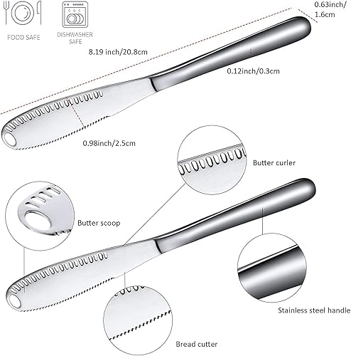 Miniatura 5 de Lazooy Paquete de 5 cuchillos esparcidores de mantequilla con agujeros, cuchillos de mantequilla y púas de acero inoxidable, cubiertos de mesa,