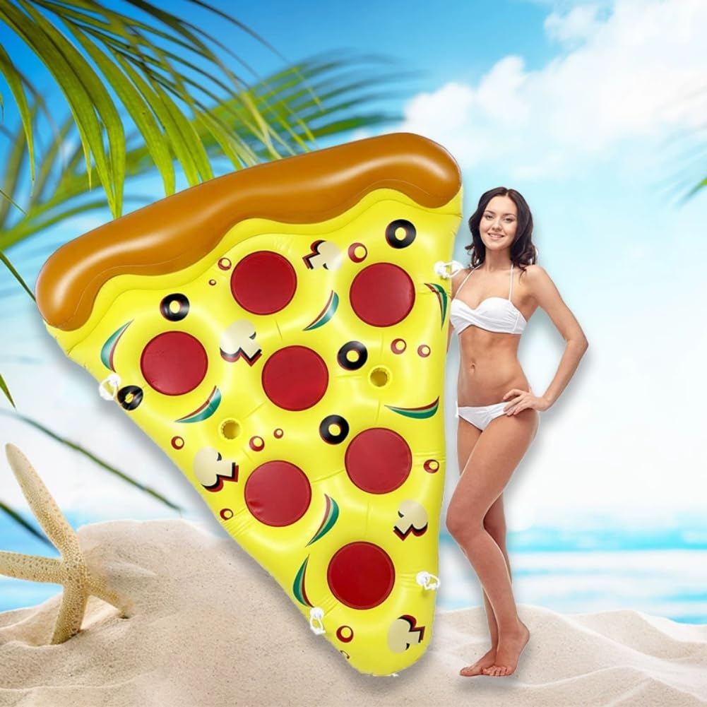 Colchoneta Piscina Adultos - Flotador Piscina Hinchables con Portavasos, Flotador Inflable Pizza Grande Flotador Hinchable de Bronceado para Piscina Playa Fiestas Verano