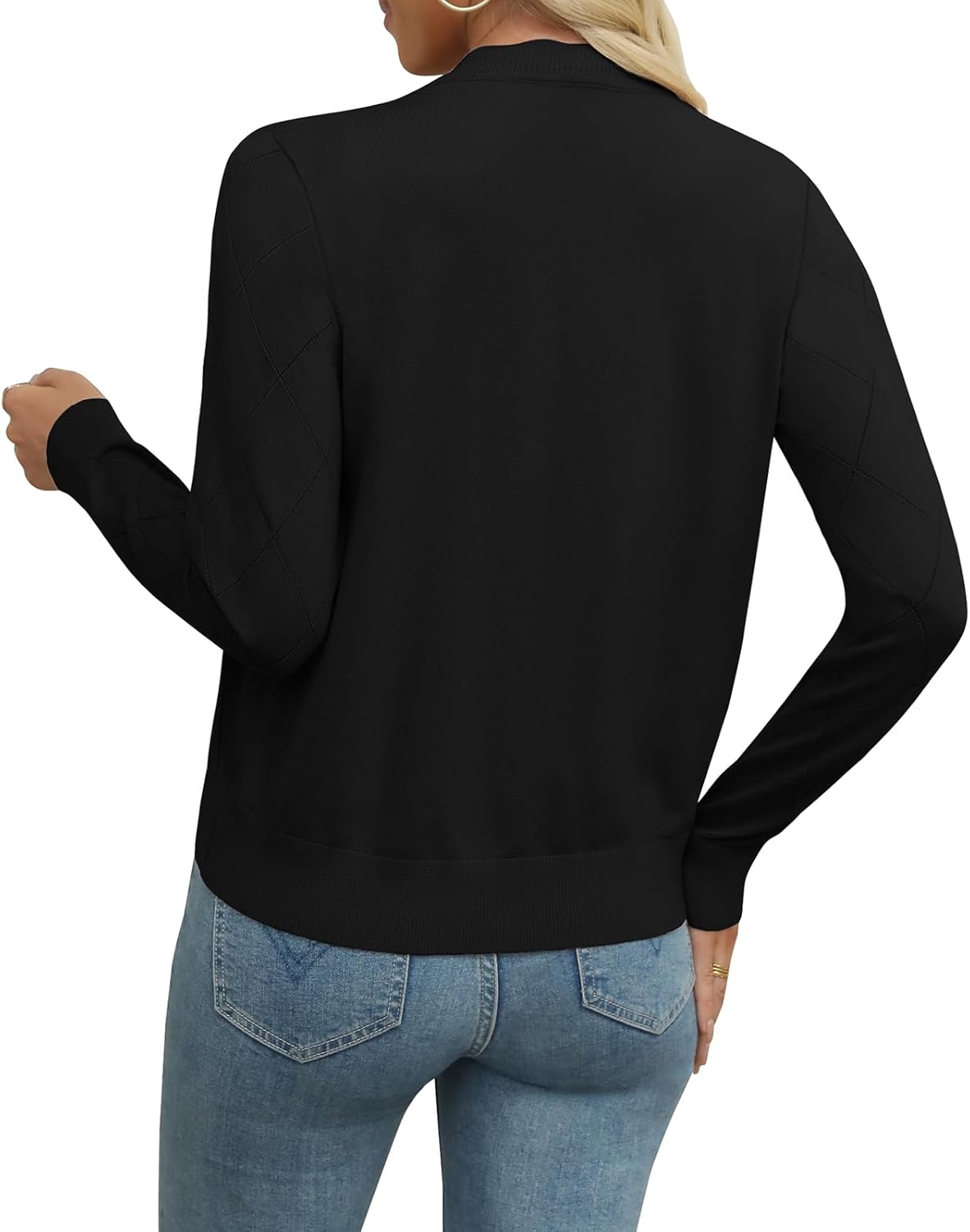 DouBCQ Shrugs for Women Cropped Long Sleeve Lightweight Open Front Knit Hollow Out Cardigan Sweaters - Image 3