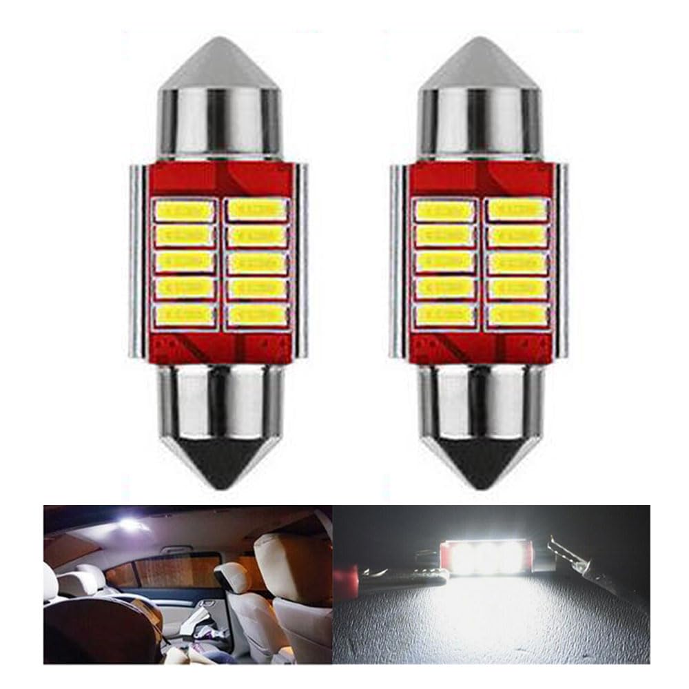 SebellouSebellou DE3175 31MM Festoon LED Light Bulb 12-SMD 6000K White Festoon for Car Interior Map Dome Trunk Stepwell Door Courtesy License Plate Lights, Pack of 2