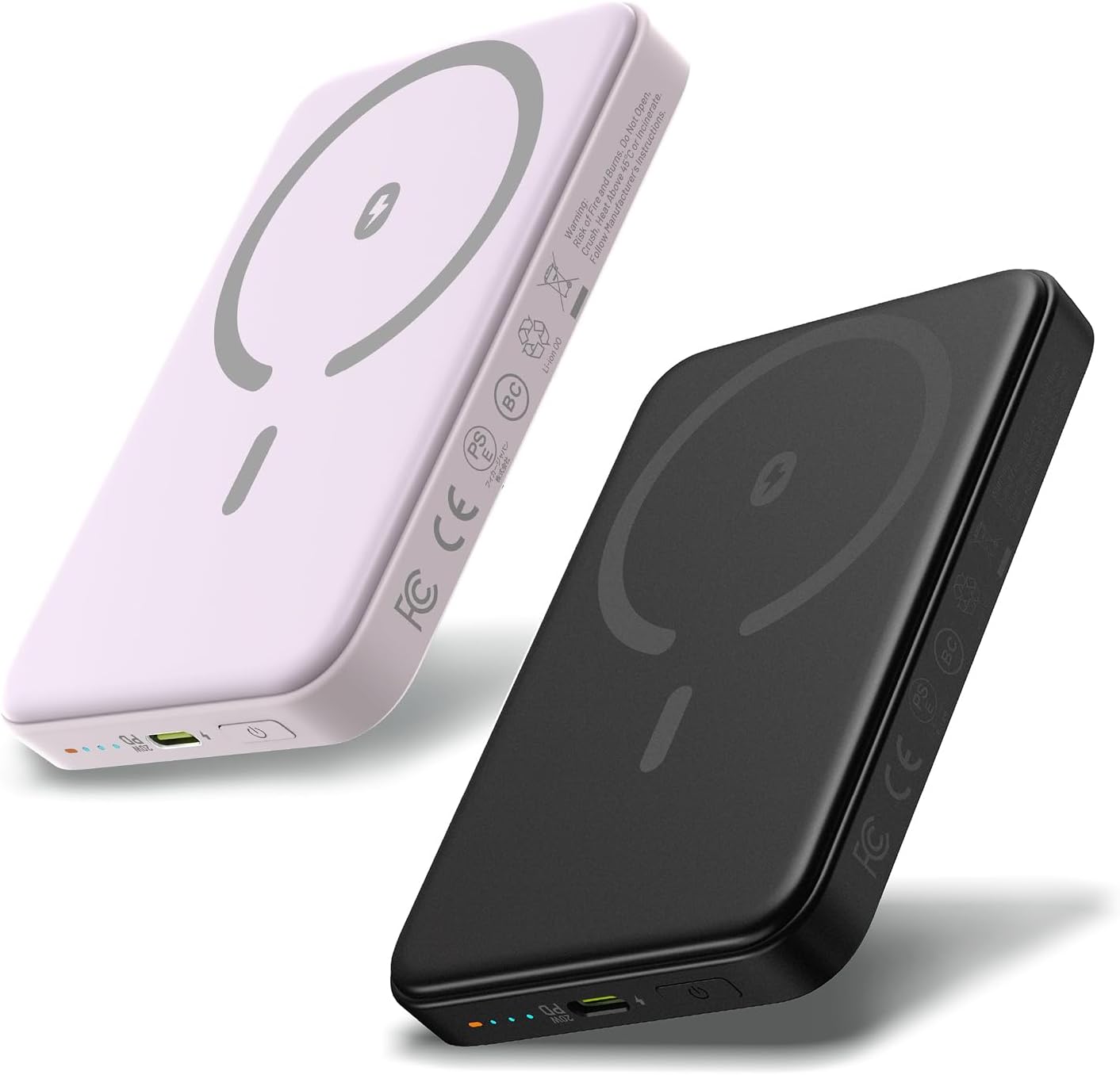 5,000mAh MagSafe Portable Charger (Black) and 5,000mAh Magnetic Portable Charger (Purple), 0.5'' Slim Magnetic Wireless Power Bank with USB C Cable, MagSafe Battery Pack for iPhone 17/16/15/14/13/12