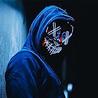 Vista 1 de Máscara de La purga de Halloween, luz LED, máscara de miedo, máscara de cosplay para hombres, mujeres, niños, fiestas de disfraces