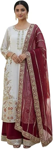 the Diva Studio Women's Embroidered Heavy Frendy Silk Salwar Suit Set with Dupatta Palazzo, Traditional Indian Ethnic Wear