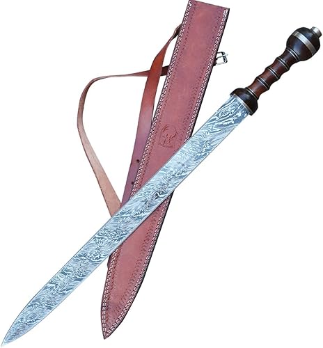 Armory Replicas Hand-Forged Damascus Roman Gladius Sword with Leather Sheath  Collector & Reenactment Ready