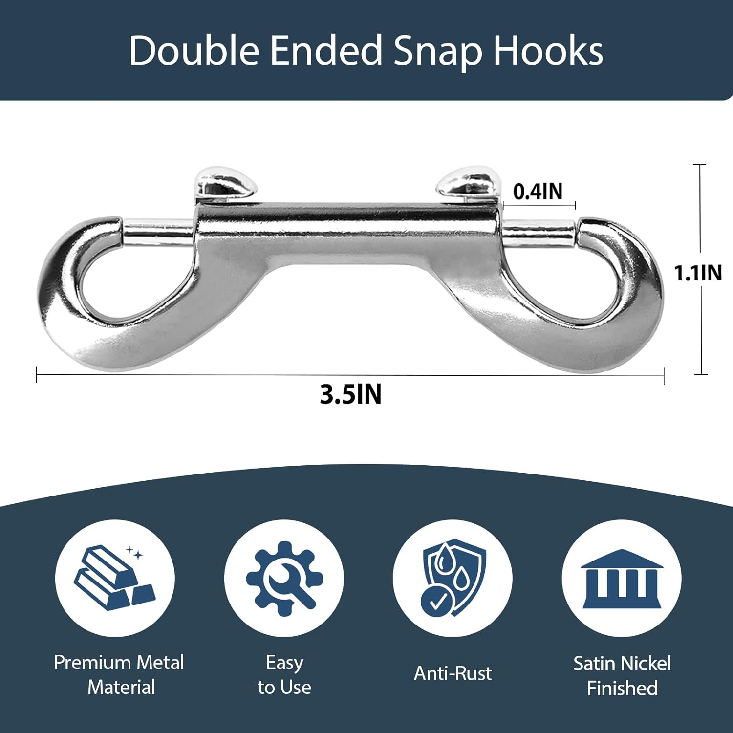 60 PCS 3.5 Inch Double Ended Bolt Snaps Hooks, Silver Zinc Alloy Double Trigger Metal Clips for Linking Pet Dog Leash Collar, Key Holder, Water Bucket, Horse Feed, Hammocks, 110 Lbs Capacity