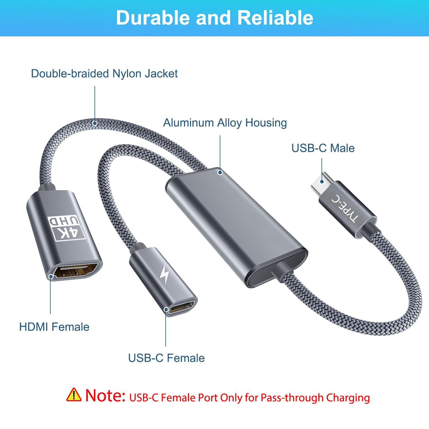 Usb C Female To Hdmi Male Adapter BASESAILOR USB Female To HDMI Male Adapter Cable With Micro USB Cable, Input Converter Type C 3.1 HDMI Output, 4K 60Hz USB C Thunderbolt 3 - 7