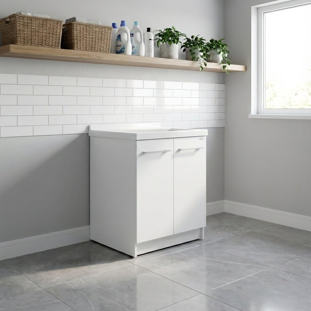 Mobile per lavatoio 61x50x81 cm con asse in legno – Revine | Dolomite