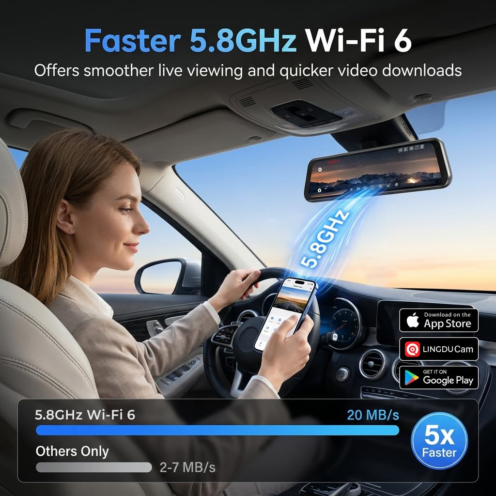 LD4K Max Spiegel-Dashcam 4K Frontkamera 1080p Rückkamera STARVIS 2 Sensor 5,8 GHz WLAN ADAS Sprachsteuerung Nachtsicht 128 GB Speicherkarte