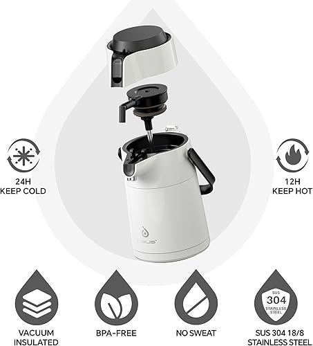 Miniatura 6 de IDEUS Jarra térmica de café de acero inoxidable de 68 onzas y dispensador de bebidas Airpot de 74 onzas