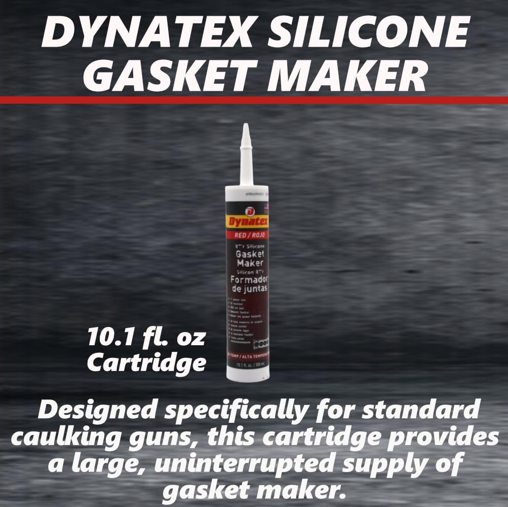 Dynatex 49292 Red High Temp RTV Silicone Gasket Maker, 300ml Cart, Excellent Oil and Water Resistance, Formed-in-Place Compound, Temperature Resistant up to 650°F,