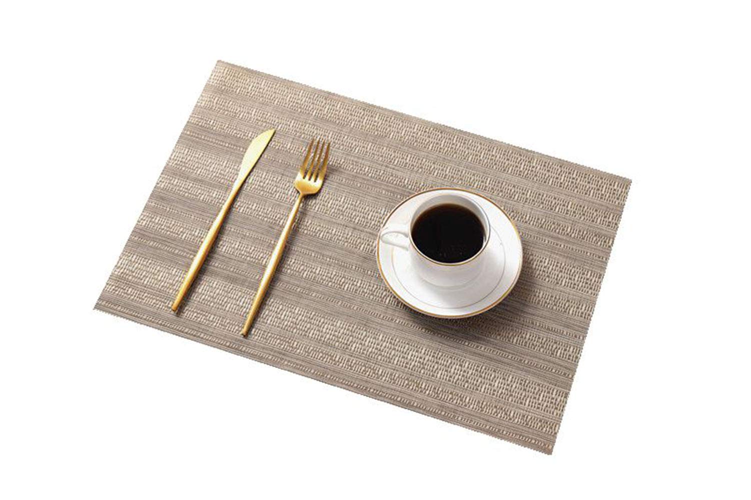 AJINGE Table Mats (Set of 6),New Non-slip Heat Resistant Heat Insulation Dining Placemats Washable Quick Drying Decorative Placemat for Kitchen and Dining Room(Beige)