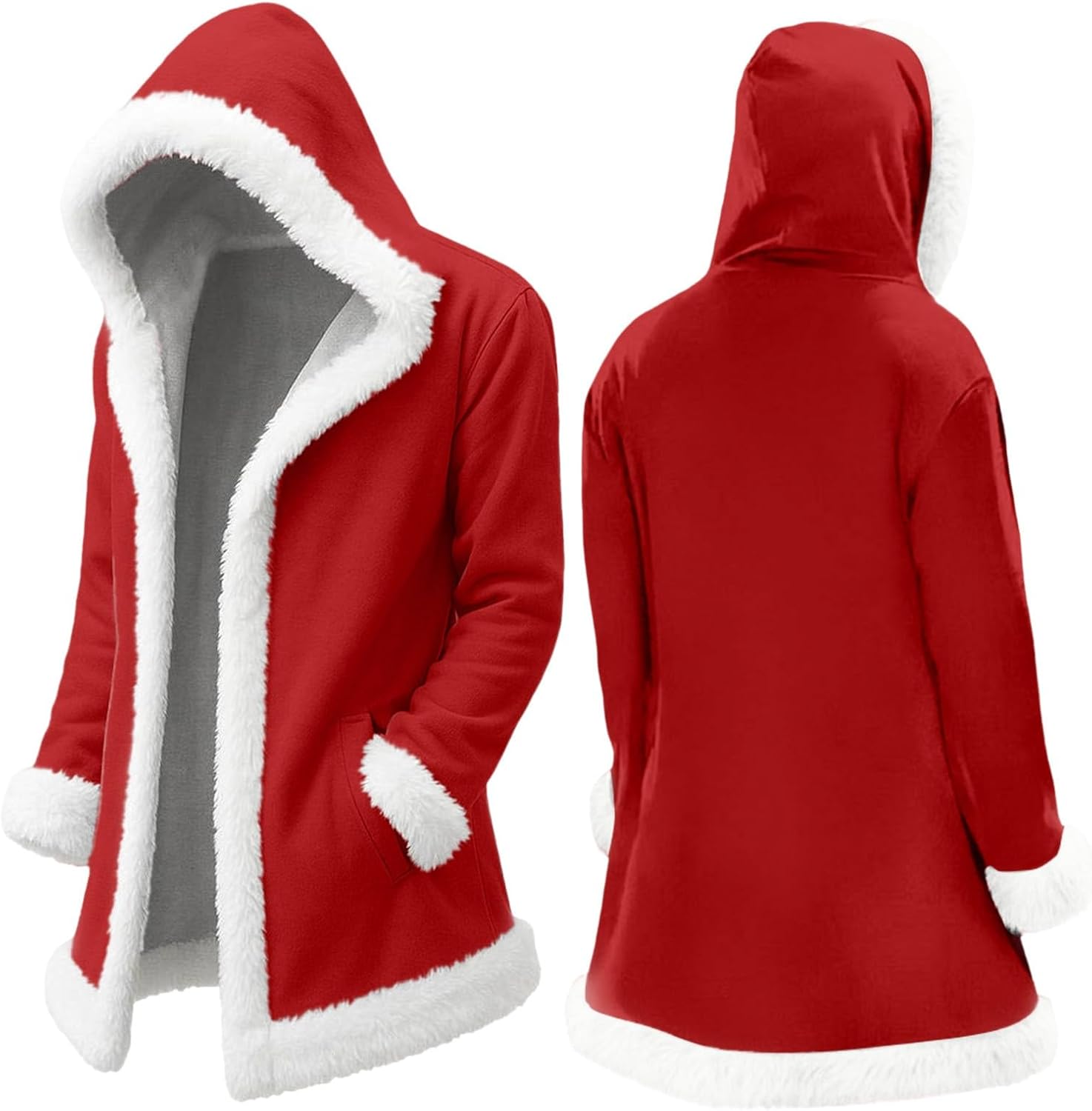 Christmas Cardigan Santa Jacket Coat for Men Hoodies Costume Claus Adult Suit Outfit Party Women Sherpa Lined Long Fleece