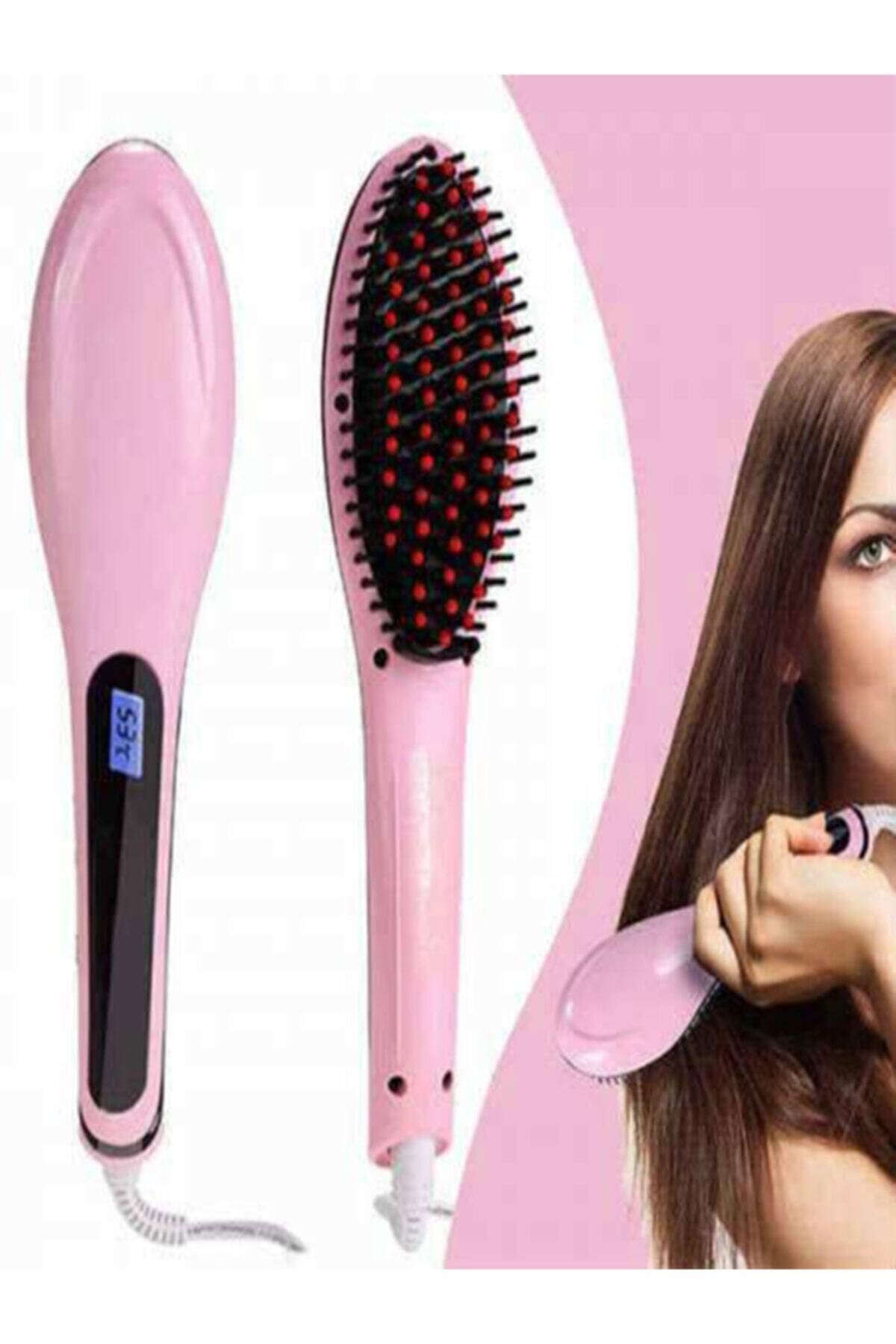 Mardinal Elektrikli Saç Düzleştirici Tarak, Digital Göstergeli, Seramik Fırça, Pembe