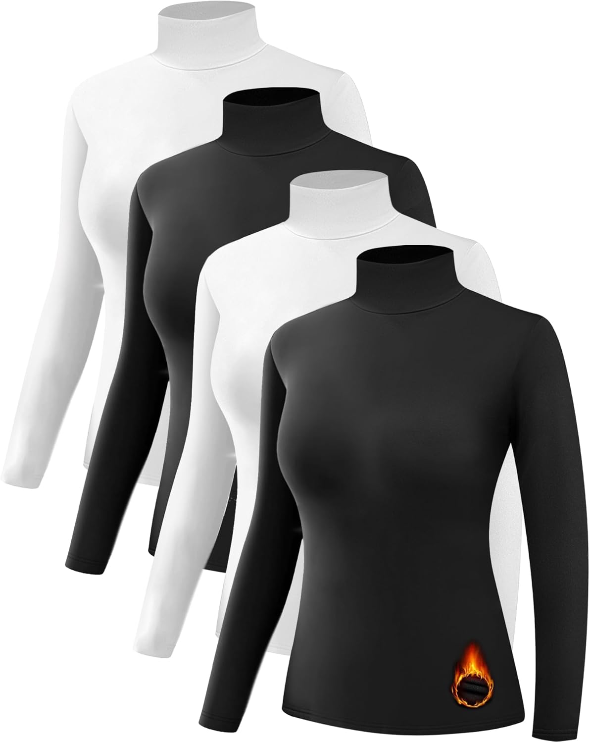 Dalavch 4 Pack Women’s Thermal Turtleneck Shirts, Women Turtle Neck Fleece Lined Compression Long Sleeve Base Layer Tops