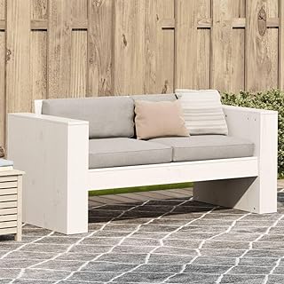 Rantry Juego de sofá de jardín de 2 plazas, color blanco, 134 x 60 x 62 cm de madera maciza de pino, juego de muebles de jardín, patio, terraza, balcón, sofá, asiento, sentado, invernadero, patio