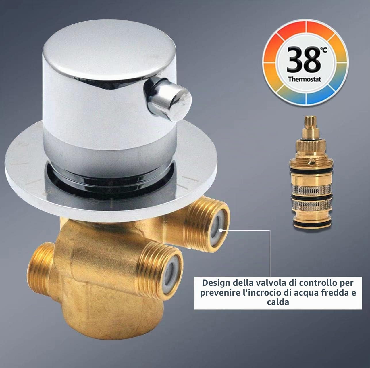 1 Via Miscelatore Termostatico Rubinetti Doccia, Miscelatore Murale in Ottone per Bagno Freddo e Caldo, Miscelatore Bagno per Doccia Cabina, G1/2"