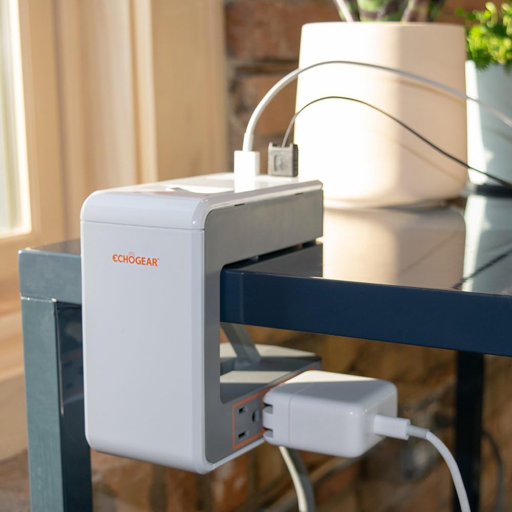 ECHOGEAR Desk Power Strip Surge Protector - Clamps to Desk in Seconds - Power Station Includes 6 AC Outlets, 2 Standard USBs, 1 USB-C Port – Long 6ft Cord & Switch for Manual Power Control
