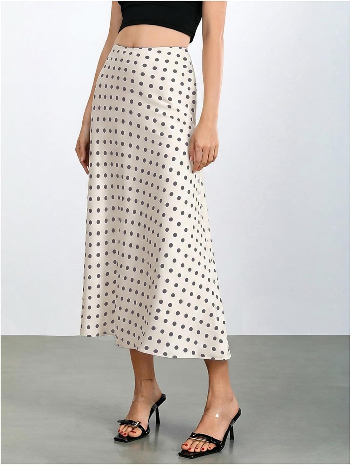 MakeMeChic Women's Summer Long Satin Skirts Polka Dots Silk Elegant High Waisted Flowy A Line Cocktail Midi Skirt - Image 3