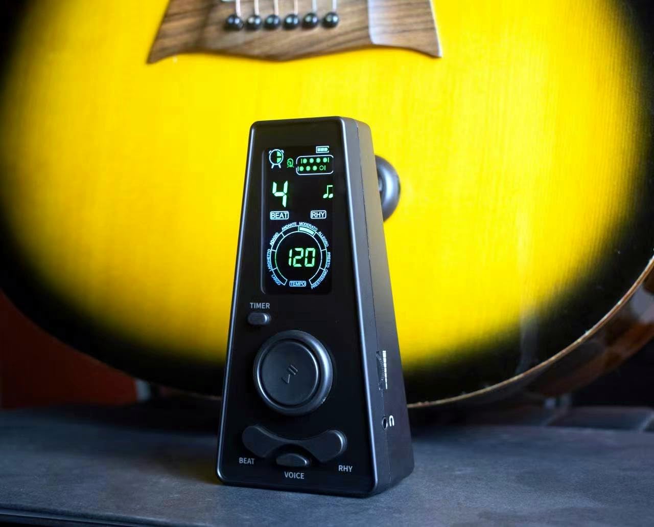 Digital Metronome for Piano Violin Ukulele Guitar etc,Human Voice Counting/Timer Function & Rotary Tempo Knob,Precise Tempo(40-208BPM) & 9 Rhythm Patterns,Battery Operated