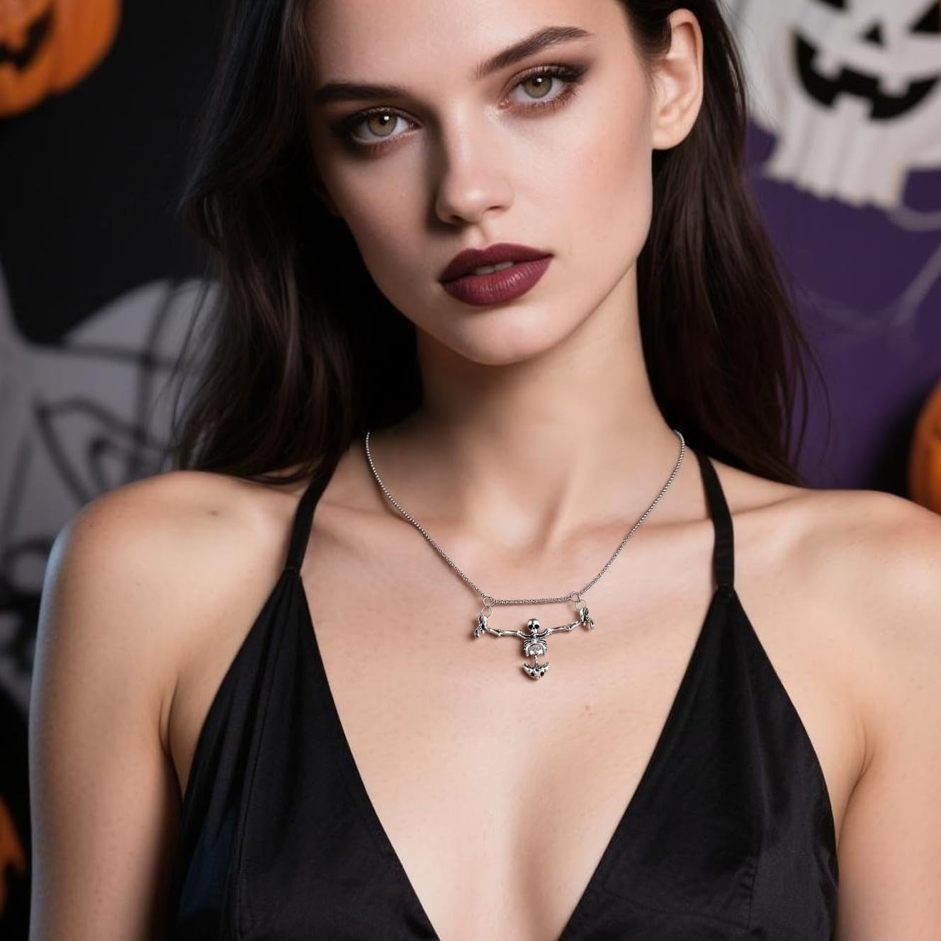 Skull Necklaces for Women Punk Rock Skull Spider Pendant Necklace Halloween Gothic Necklace Witch Jewelry Halloween Prom Jewelry Accessories - Image 2