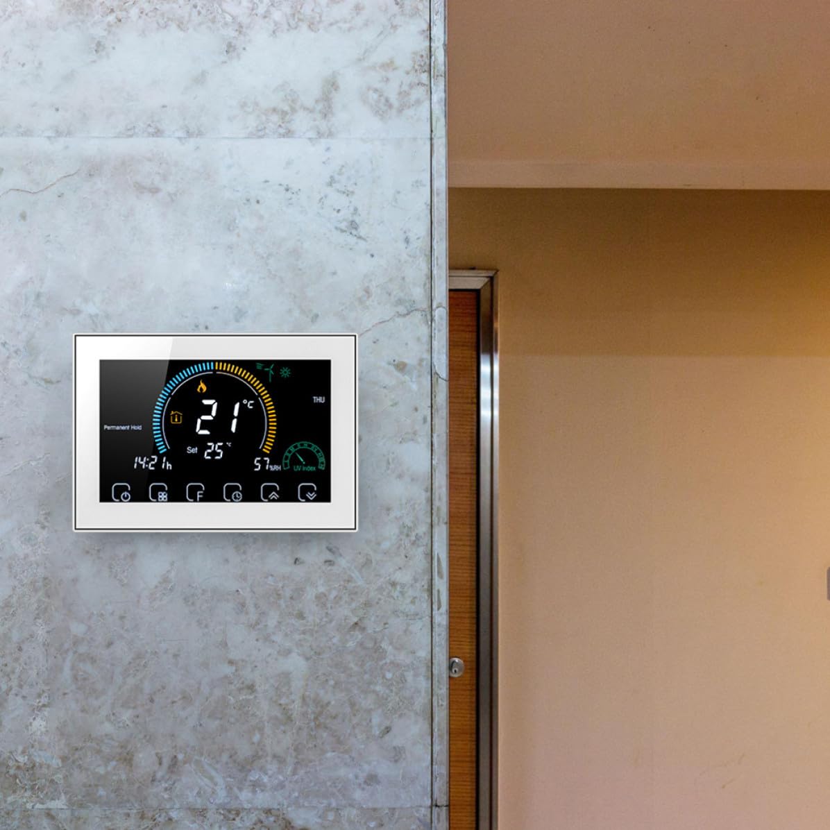 Intelligenter WLAN Temperaturregler Weiß mit Touch Bedienung und Großem LCD Display für Haushalt 5a Leistung PC und Abs Material Programmierbarer Thermostat