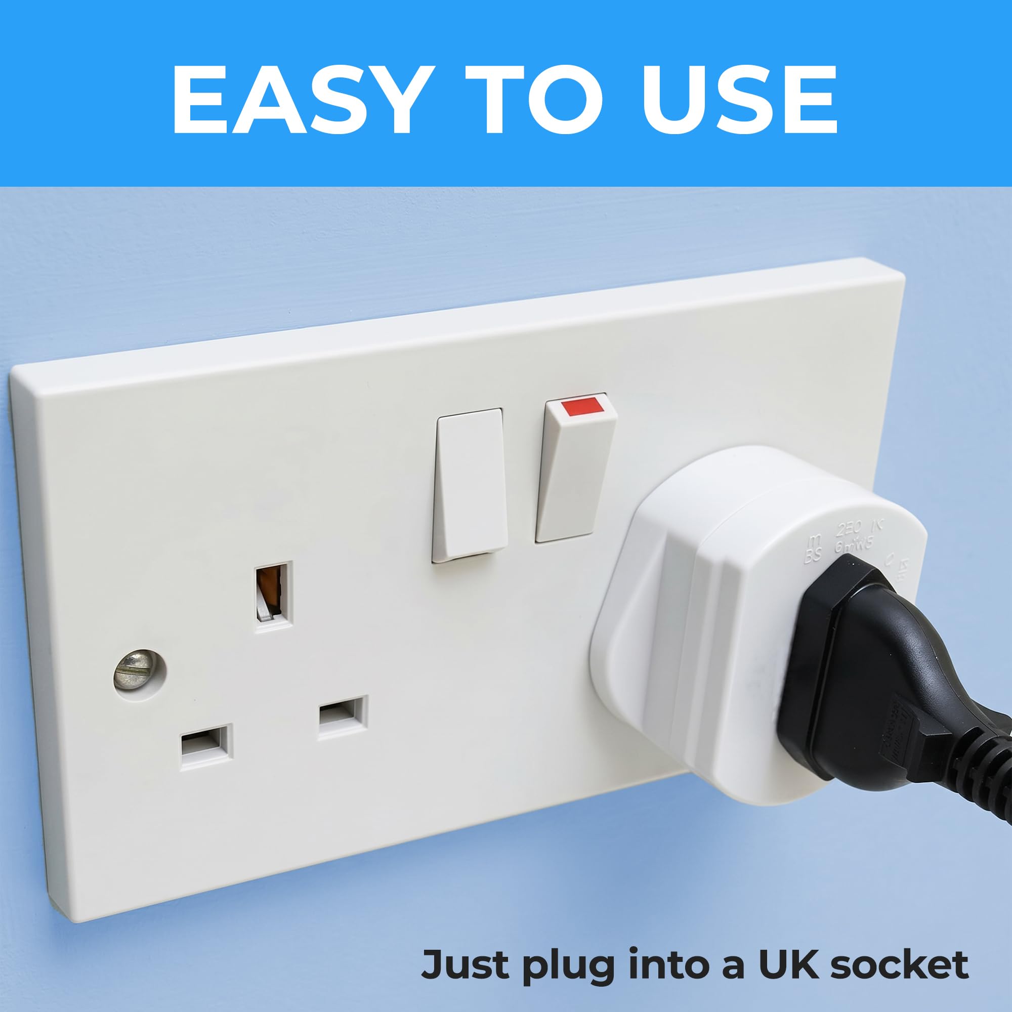 Double Dragon Double Dragon 2-Pack UK Electric Toothbrush & Shaver Plug Adapter | 2-Pin to 3-Pin Bathroom Converter | Supports UK EU Round & US Flat 2-Pin Plugs | 1A Fused | Compatible with Oral-B, Braun, Philips in use