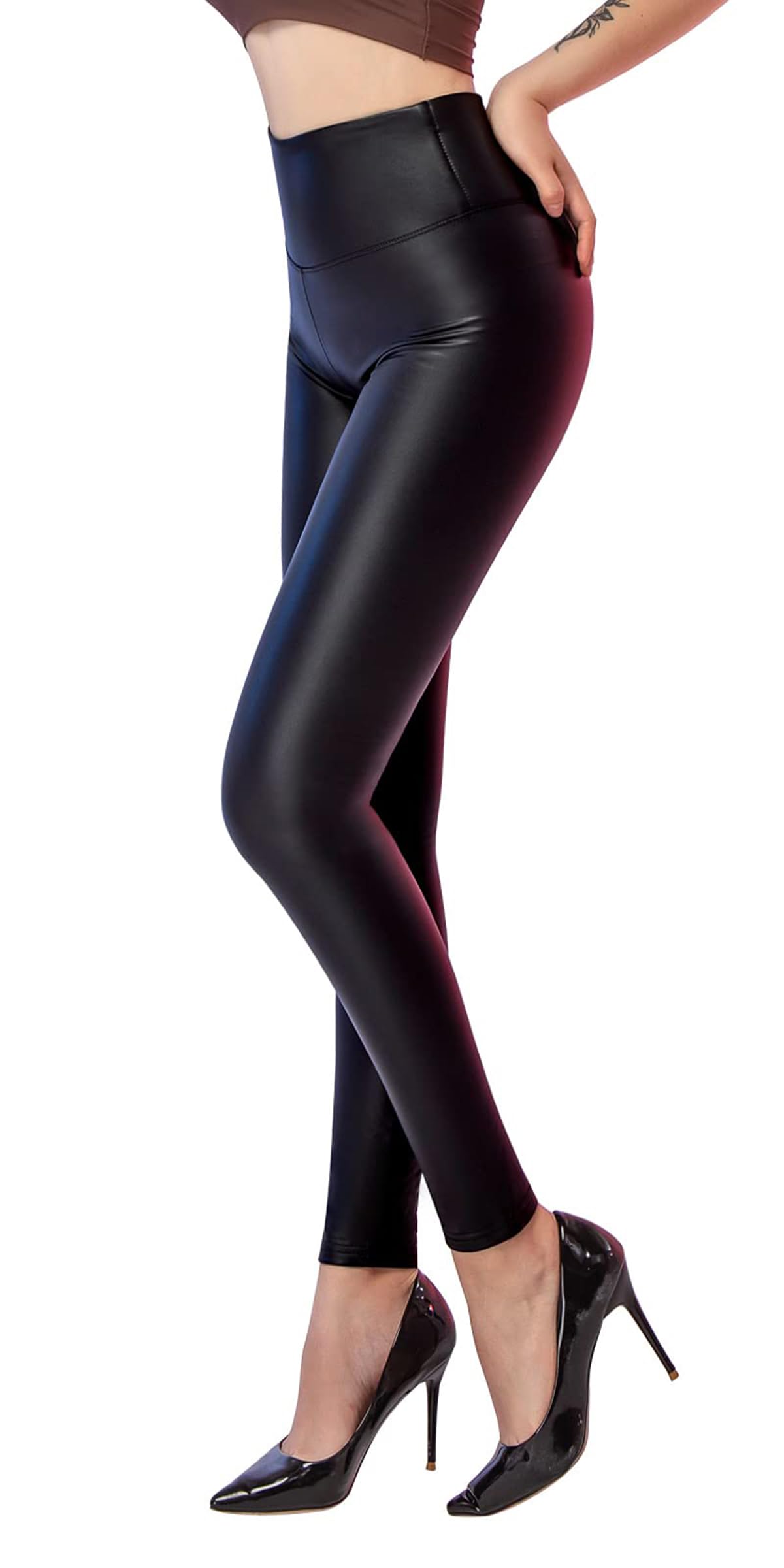 Faux Leather Leggings for Women High Waisted Leather Pants Tummy Control Stretch Pleather PU Butt Lifting Pants Slim
