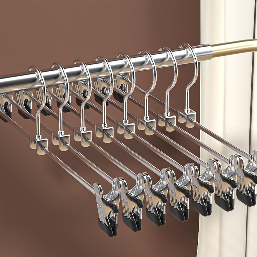 Set di 10 grucce per pantaloni, in metallo, ganci a clip in metallo, ganci con clip antiscivolo, per gonna, risparmio di spazio, grande capacità di carico, finitura cromata (100)