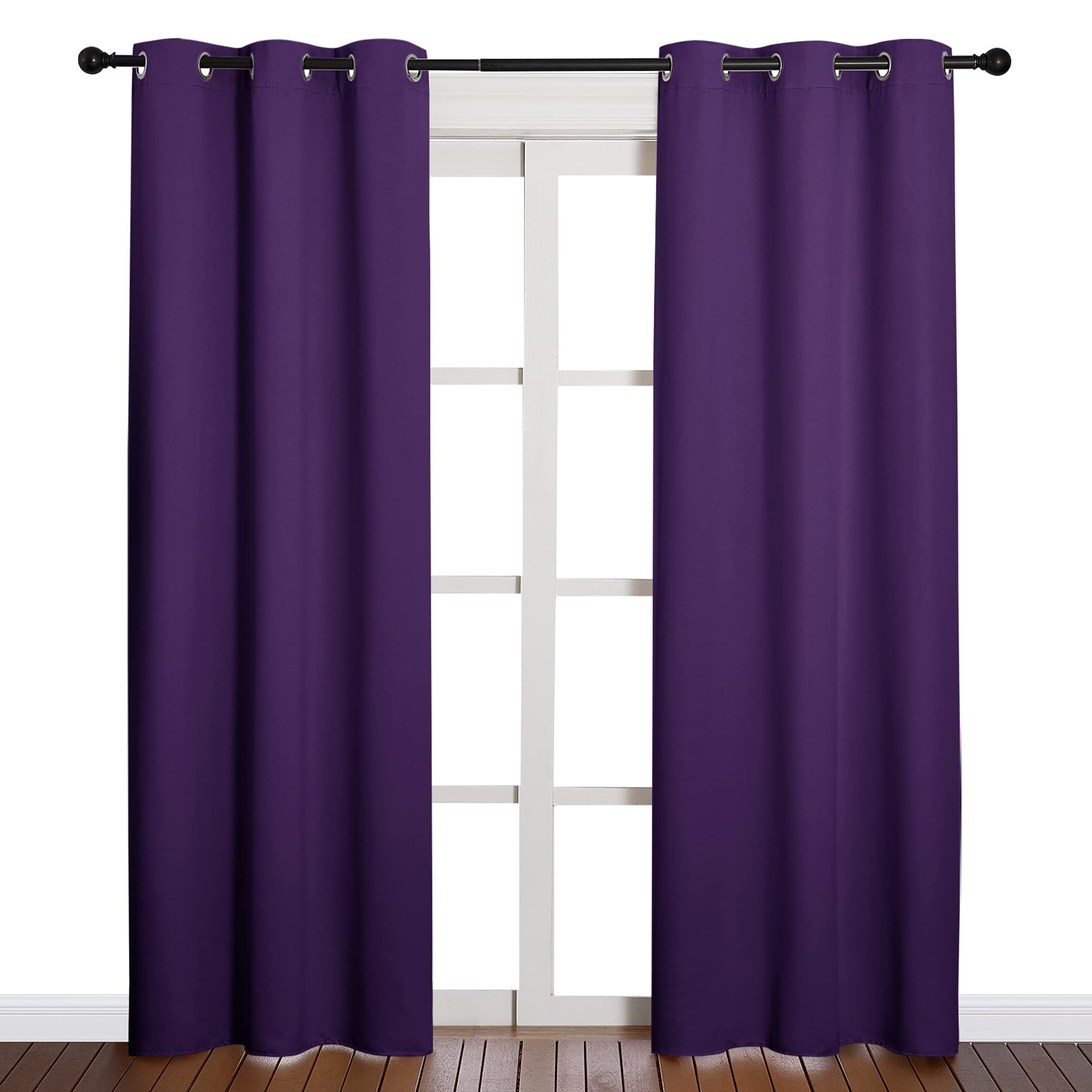 NICETOWN Triple Weave Home Decoration Thermal Insulated Solid Ring Top Blackout Curtains/Drapes for Bedroom(Set of 2, 42 x 84 Inch, Royal Purple)