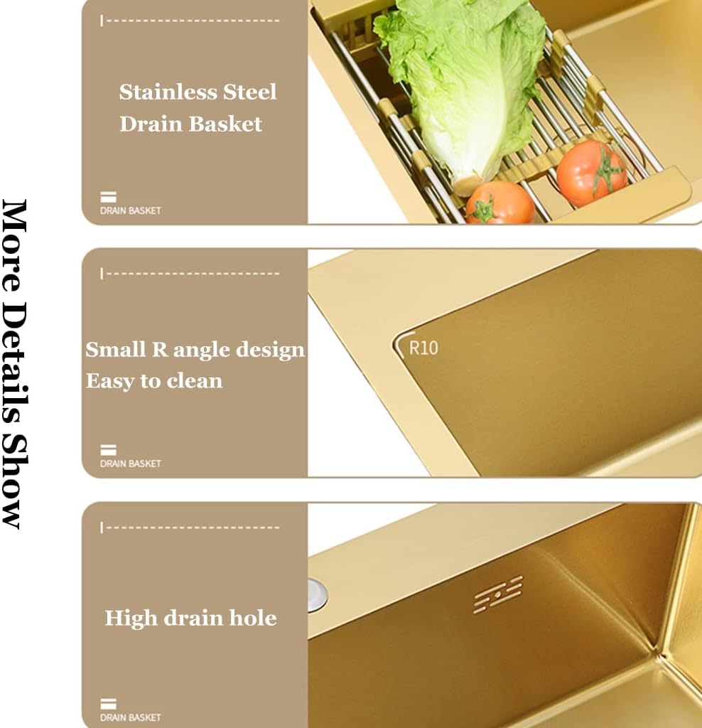 Home Décor Large Bar Sink Single Bowl Bar Prep Sink Rv Sink Drop in or Undermount with Pull-Out Tap and Drain Kitchen (75 * 45 * 21Cm