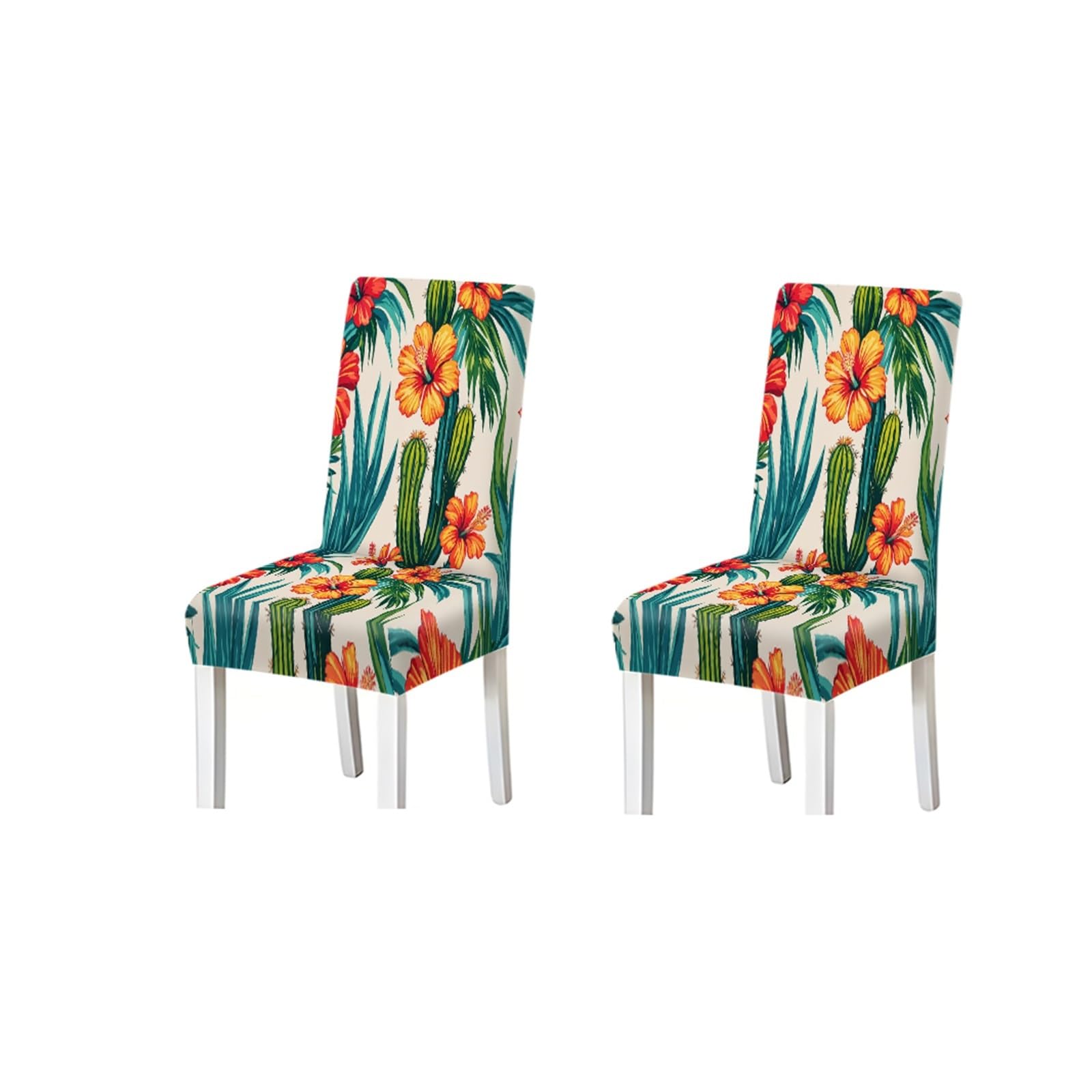 KXUAUV Tropical Cactus Hibiscus Floral Print Dining Chair Covers, Stretch Slipcovers For Home Kitchen Dining Room Party, 2/4/6PCS Seat Protectors for Restaurant Hotel Party(2PCS Chair cover)