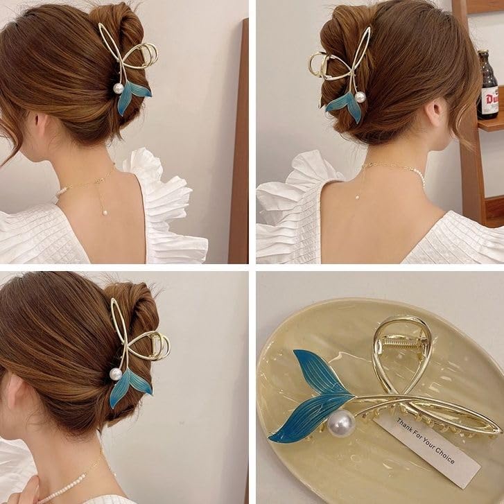APOLLINE INDIA® Mermaid Pearl Hair Clip Clutcher Ladies Non-Slip Metal Hair Jaw Clips, Styling Clamp Hair Claw Clip for Women Strong Hold Elegant Bun Hair Accessories (FISH TAIL, 1 PCS) 1