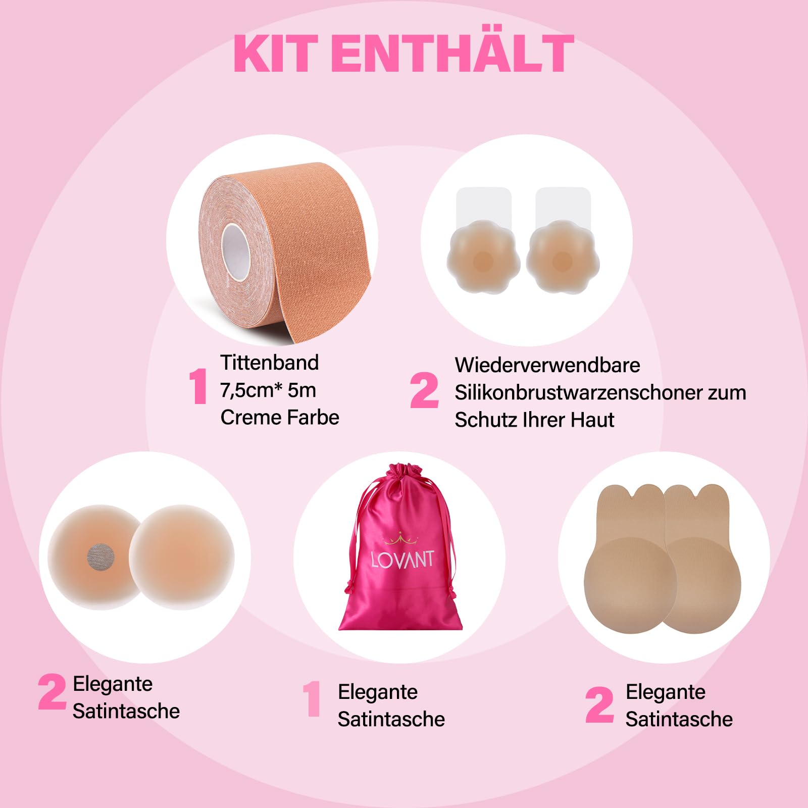 Brust Tape Klebe BH Push Up, Boob Tape Set für Klebe BH Große Brust Rückenfrei BH 2 Wiederverwendbare Unsichtbar Silikon Brüste Nippelpads Body Damen Tape für Körbchengrößen