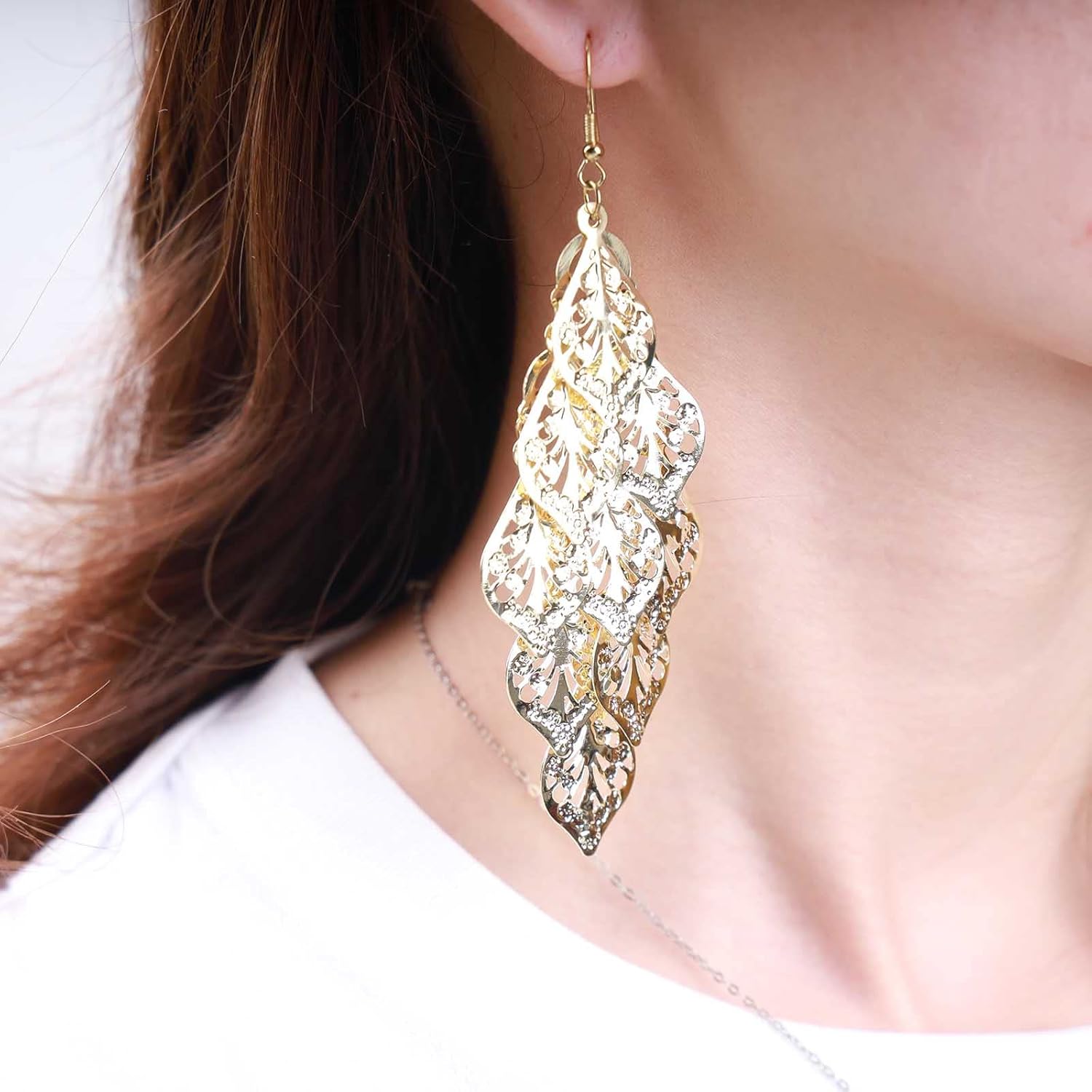 Andelaisi Boho Leaf Drop Dangle Earrings Vintage Carved Leaf Earrings Gold Fall Leaf Earrings Ethnic Super Lightweight Chandelier Earrings Jewelry for Women and Girls - Image 5