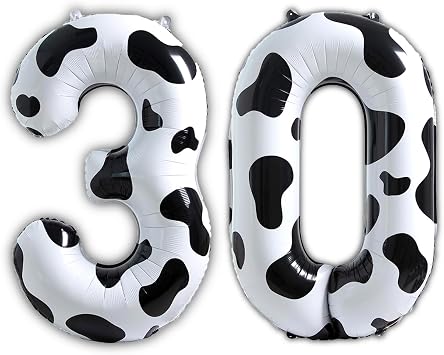 40-Inch Cow Print Number Balloon, Huge Cow Number 30 Foil Helium Balloon for 30th Birthday Party Decoration, 30th Anniversary, 30th Birthday Decorations for Women & Men