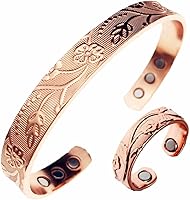 LONGRN Pure Copper Magnetic Bracelet & Ring for Women - Adjustable Arthritis Pain Relief, 8 Magnets Therapy Set